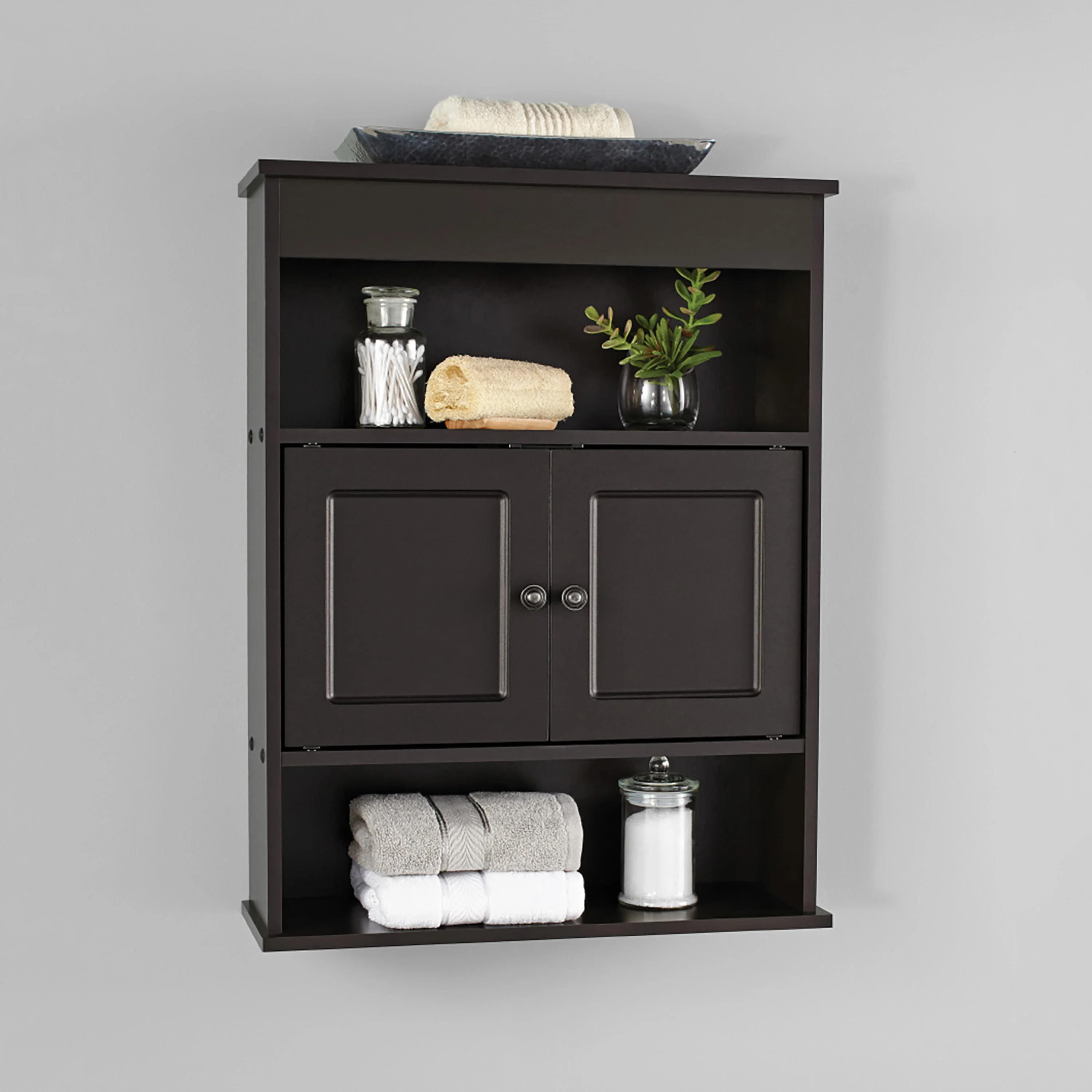 Bathroom Wall Mounted Storage Cabinet with 2 Shelves. Espresso