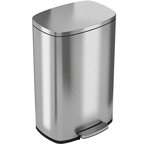 Stainless Steel Step Trash Can with Odor Control System. Pedal Garbage Bin for Kitchen. Office. Home - Silent and Gentle Open and Close