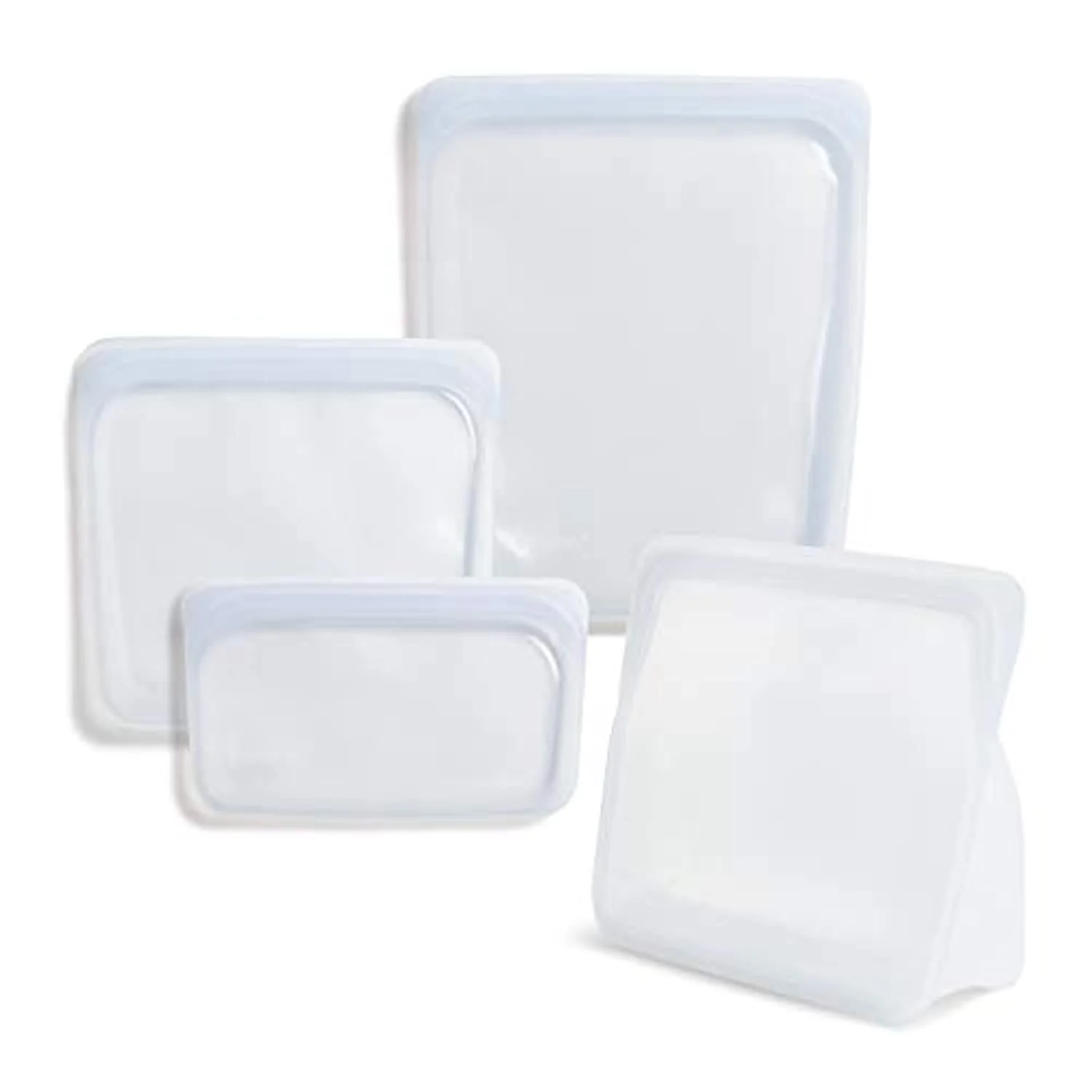 Silicone Food Grade Reusable Storage Bag. Clear (Bundle 4-Pack Large) | Leakproof. Dishwasher-Safe. Eco-friendly. Non-Toxic