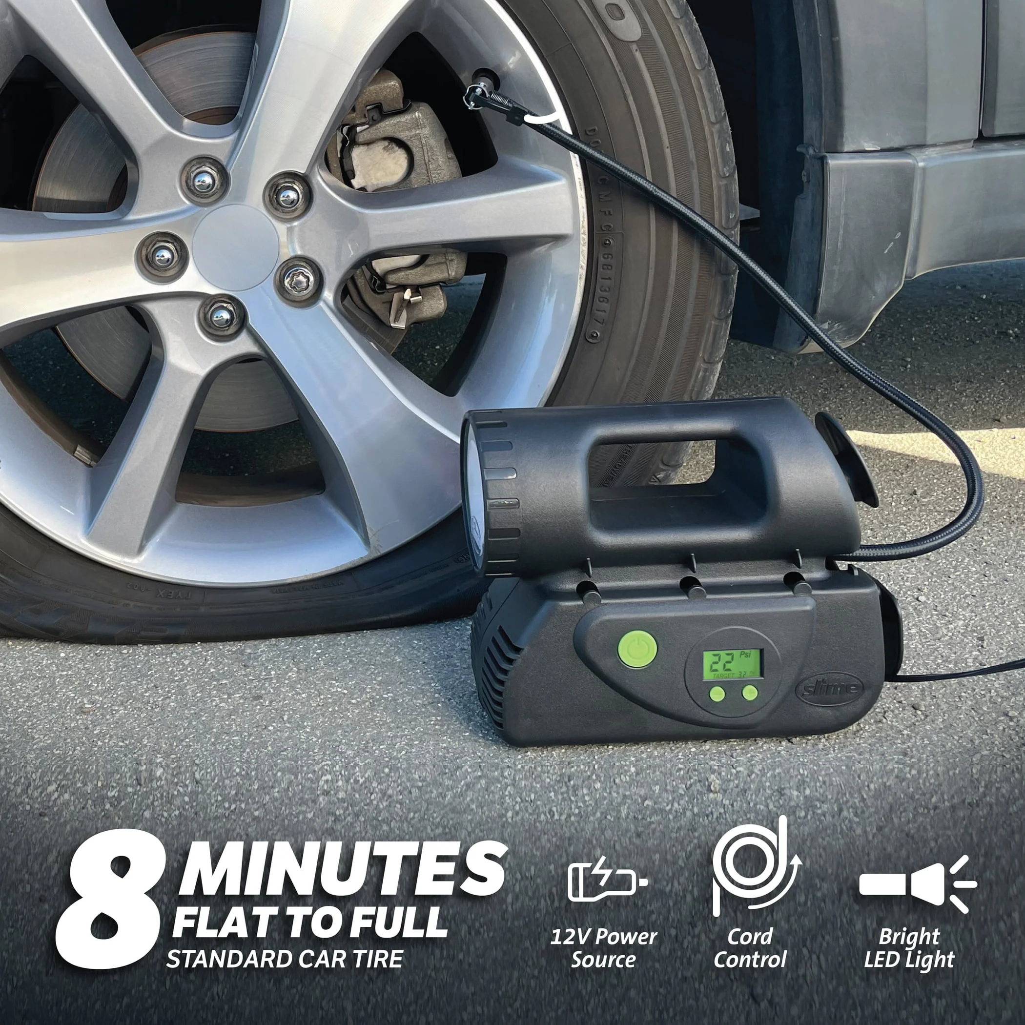 Deluxe Digital 12v Tire Inflator Inflates a standard tire in 4 minutes - Saves Time & Energy