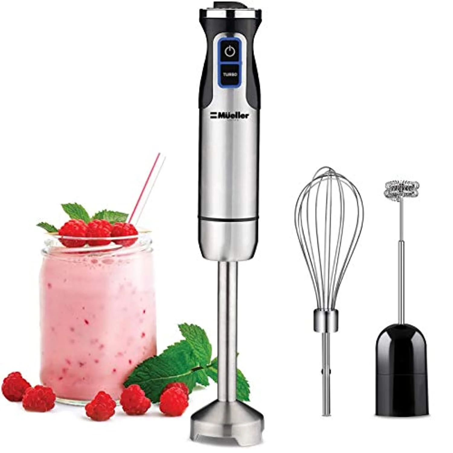 Ultra-Stick 500 Watt 9-Speed Immersion Multi-Purpose Hand Blender Heavy Duty Copper Motor Brushed 304 Stainless Steel With Whisk. Milk Frother