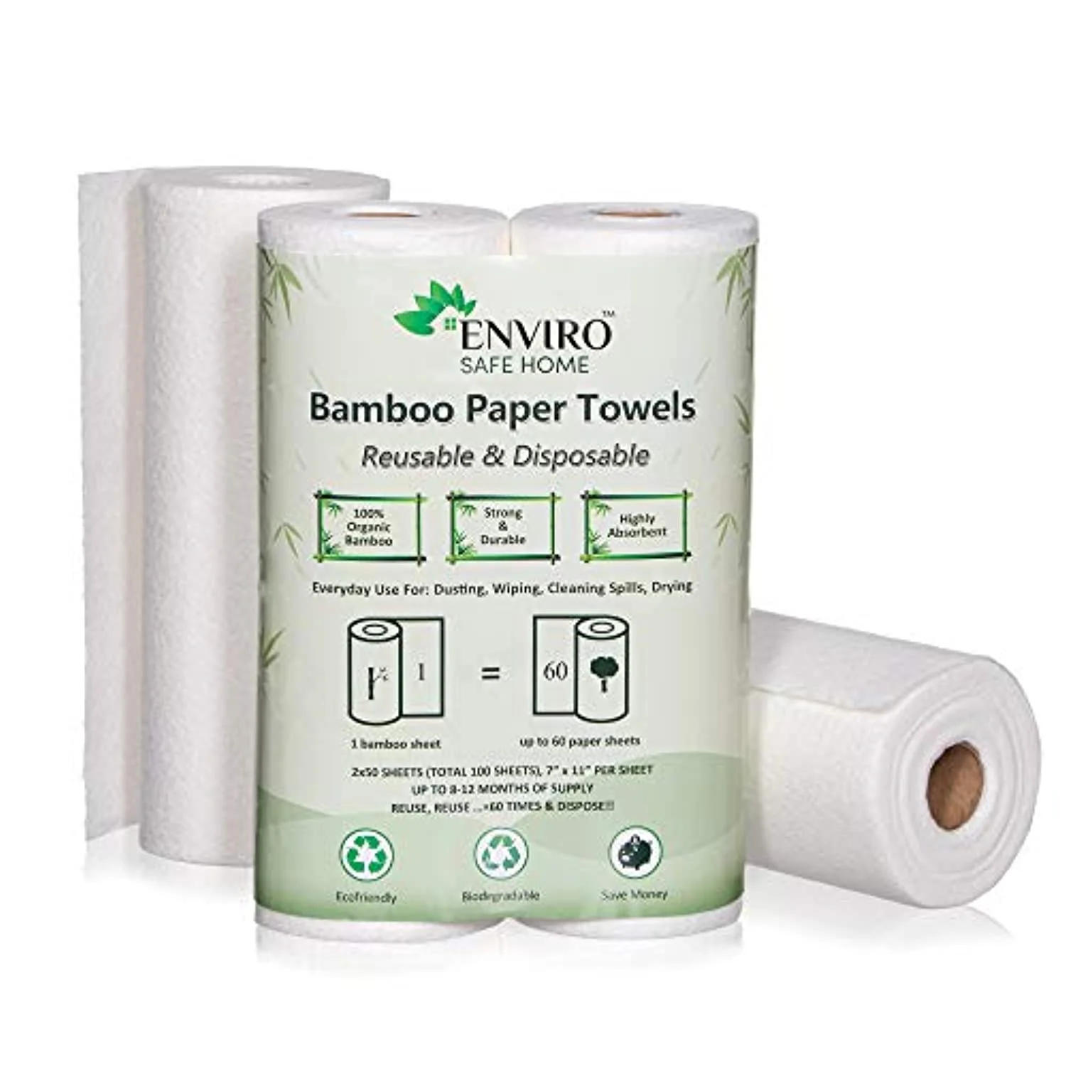 Kitchen Paper Towels - 2 Rolls. 100 Sheets - Heavy Duty. Eco Friendly. Biodegradable