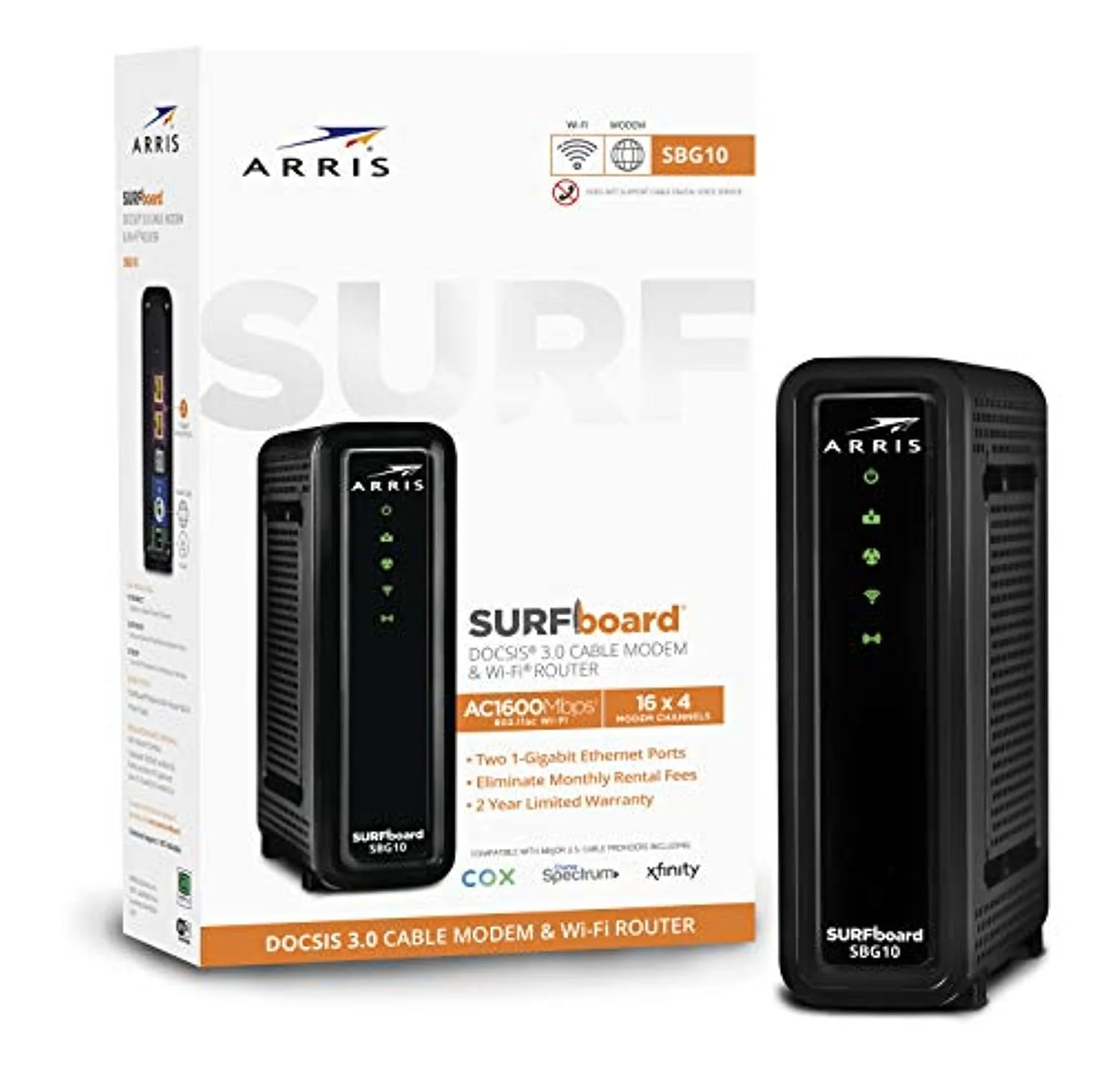 3.0 Cable Modem & AC1600 Dual Band Wi-Fi Router. Approved for Cox. Spectrum. Xfinity