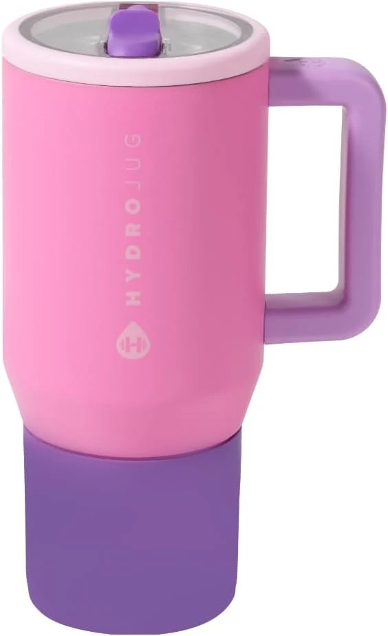 40 oz Water Bottle with Handle & Flip Straw - Fits in Cup Holder. Leak Resistant Tumbler-Reusable Insulated Stainless Steel & Rubber Base