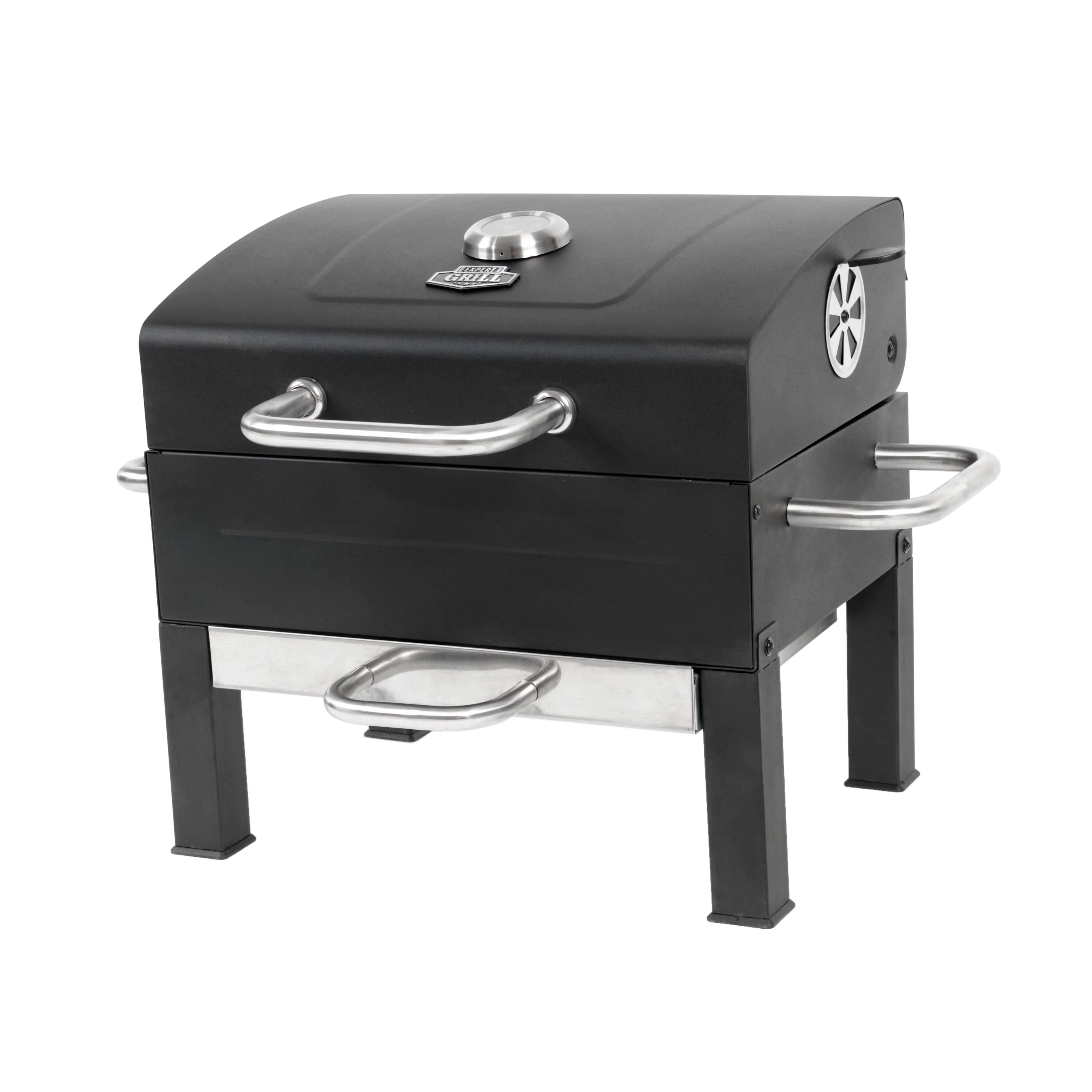 Premium Portable Charcoal Grill. Black and Stainless Steel