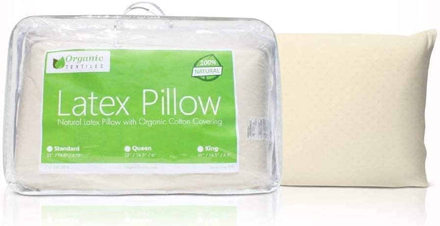 All-Natural Latex Pillow with Organic Cotton Cover Helps Relieve Pressure. Sleeping Support. Back and Side Sleepers