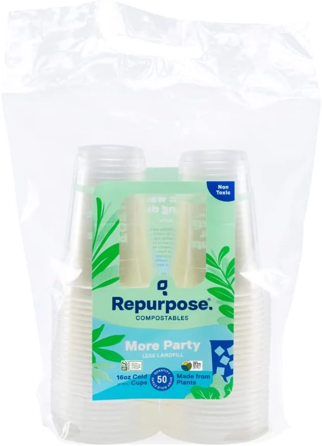 Compostable Plant-Based Clear Cold Cup. 16 Ounce Party Cups