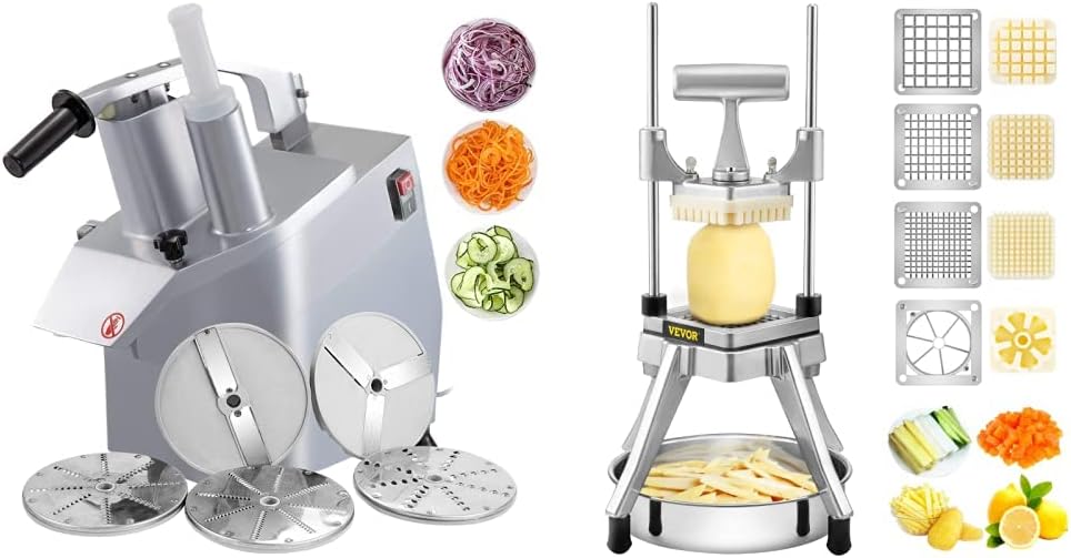 Stainless Steel Commercial Vegetable Food Processor 110V 2 Feeding Holes. 550W Electric Vegetable Slicer 1600 RPM.  Detachable 6-blades