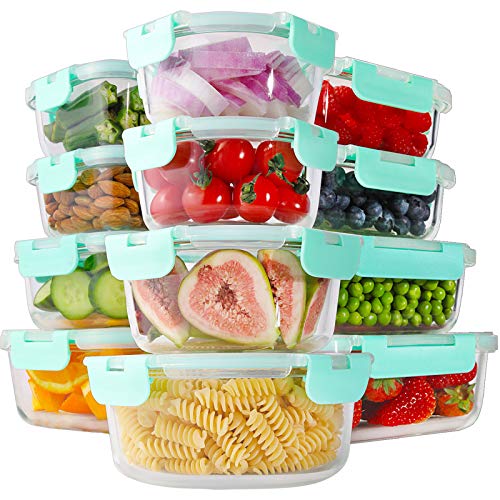 24 Piece Glass Food Storage Containers with Lids. Airtight Glass Lunch Bento Boxes. BPA Free & Leak Proof.12 lids. 12 Containers