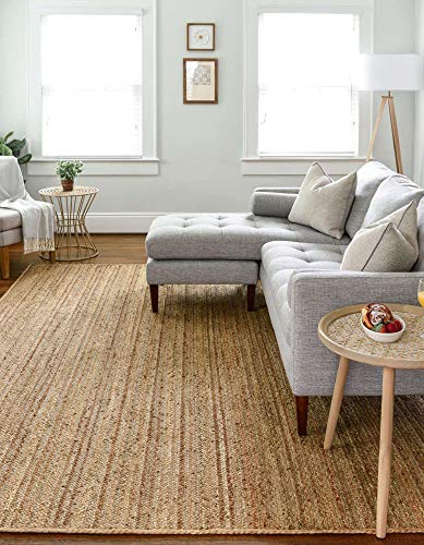 100% Jute Area Rug. Braided Design Hand Woven Dyed Natural Fibers Carpet