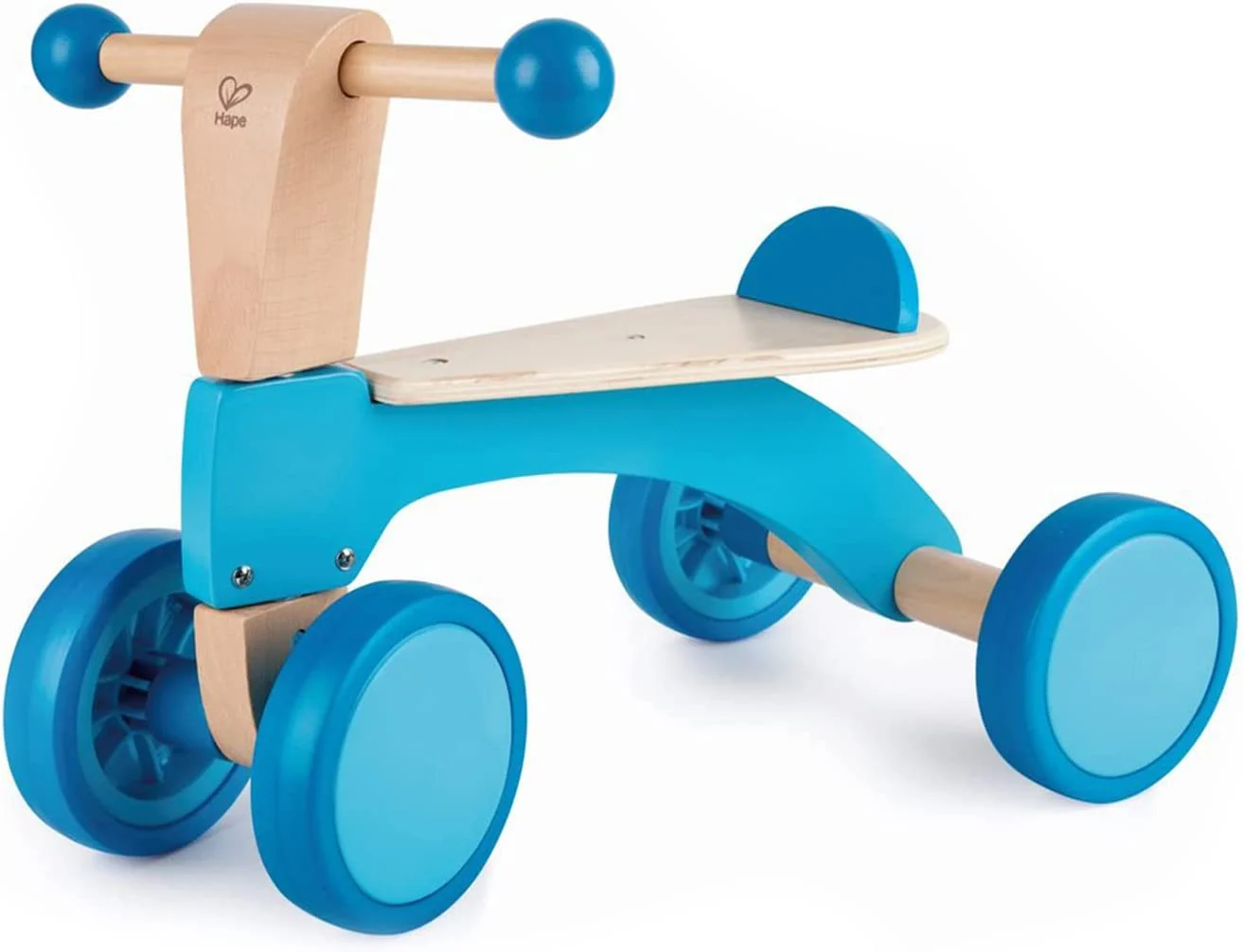 Ride On Wood Bike. Four Wheeled Wooden Push Balance Bike Toy for Toddlers