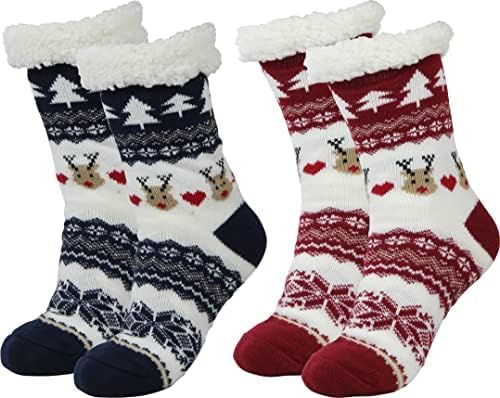 Women Winter Thick Slipper Socks with Grippers Non Slip Warm Fuzzy Socks Christmas Gifts