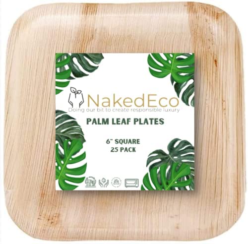 Palm Leaf Plates. Alternative to Disposable Bamboo Plates. Compostable Biodegradable Ecofriendly Heavy Duty Party Plates 25Pcs