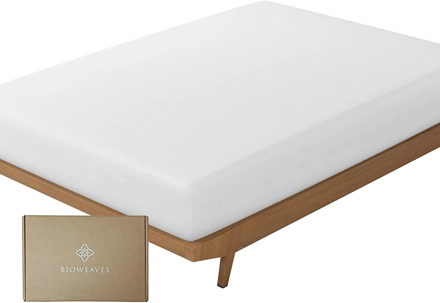 100% Organic Cotton King Size Fitted Sheet Only. 300 Thread Count Sateen Weave GOTS Certified with Deep Pocket - Undyed Natural