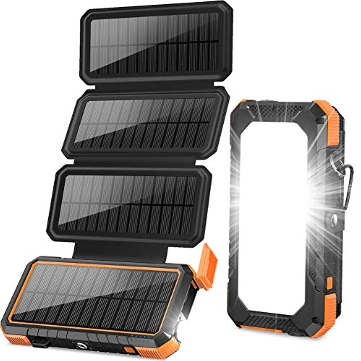 Solar Charger with Foldable Panels. 18W Fast Charging. 20.000mAh with Camping Light/Flashlight/Compass Type C USB Charger 3 Outputs