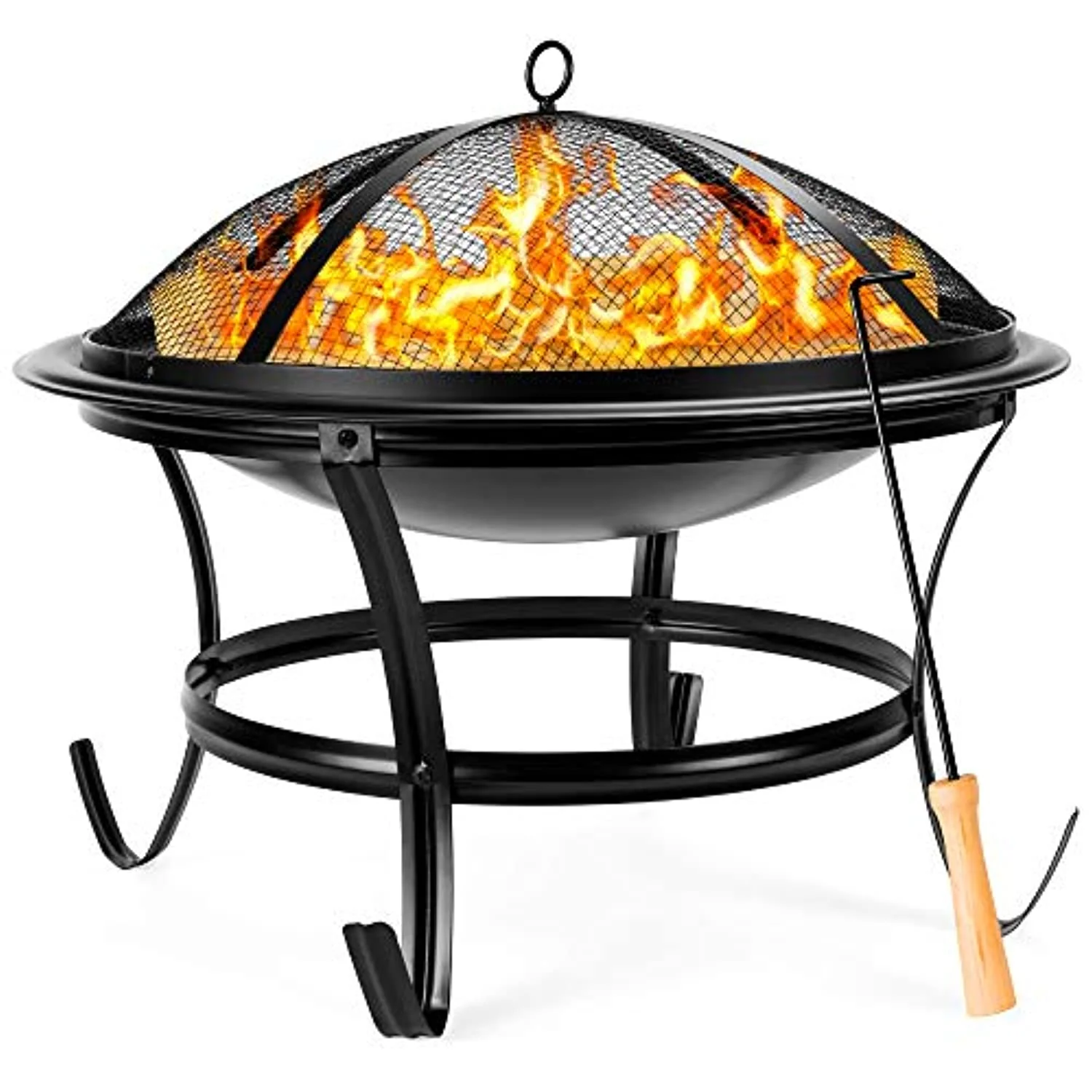 22-inch Outdoor Patio Steel Fire Pit Bowl BBQ Grill for Backyard. Camping. Picnic. Bonfire. Garden w/Spark Screen Cover