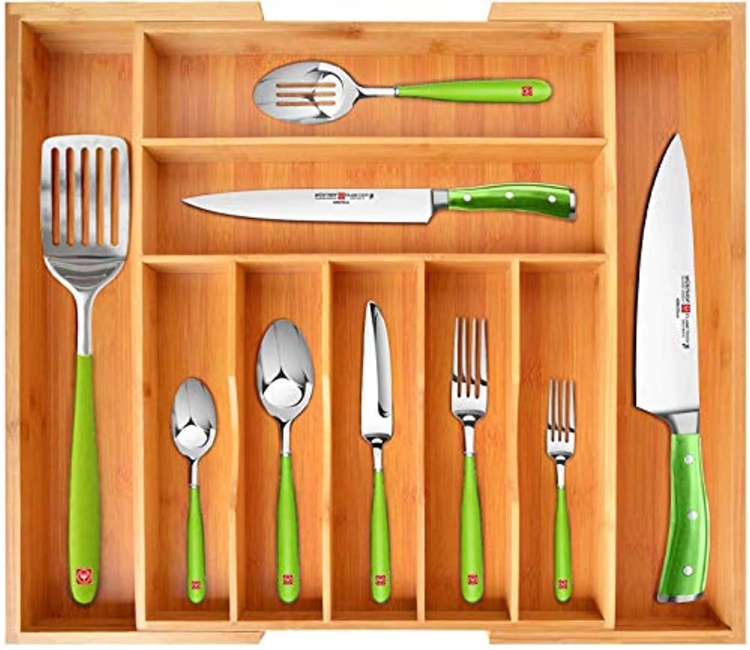 Bamboo Kitchen Drawer Organizer.  Utensil Holder and Cutlery Tray