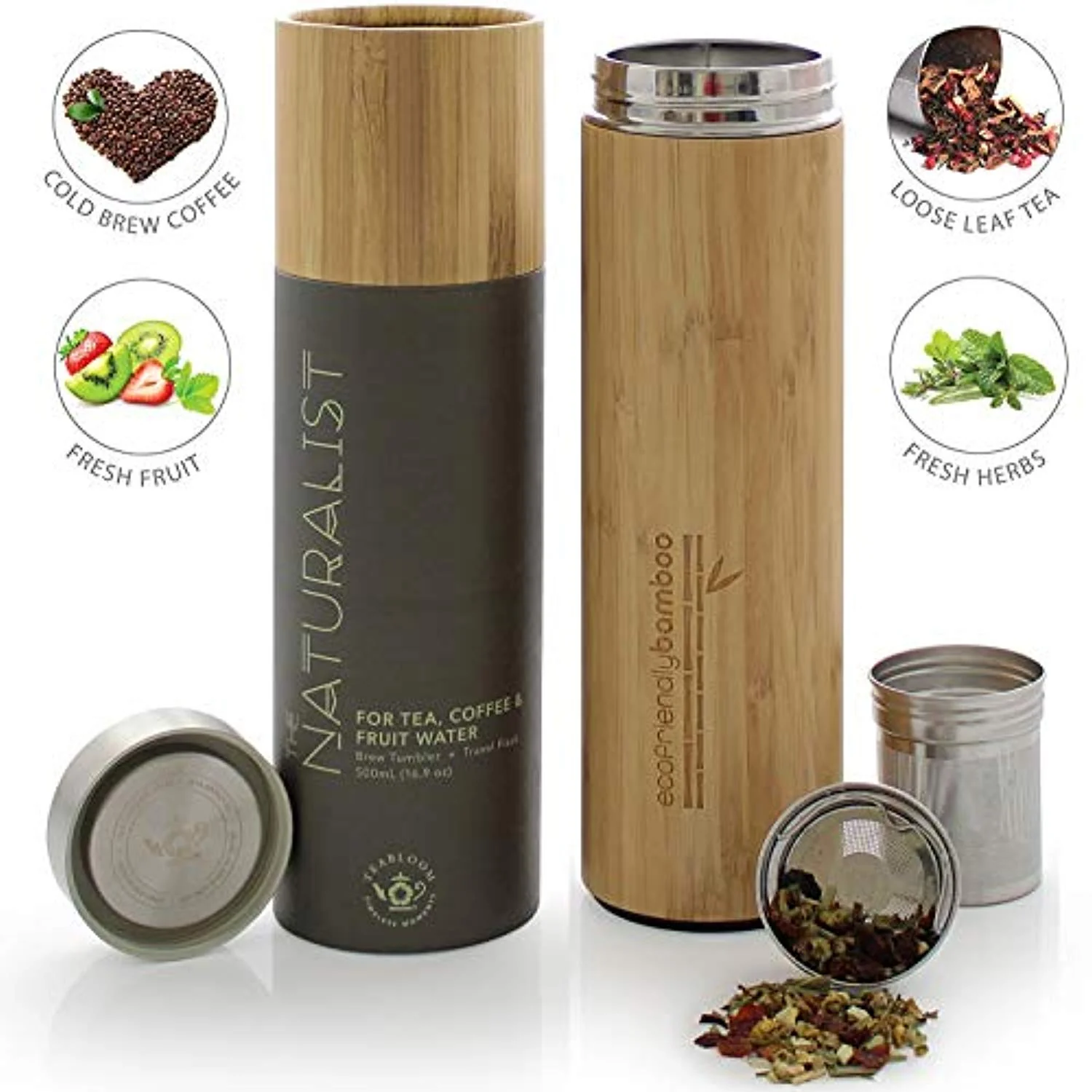 Eco-Friendly Hot and Cold Tea Infuser Travel Tumbler. Large Capacity 17 oz. 500 ml