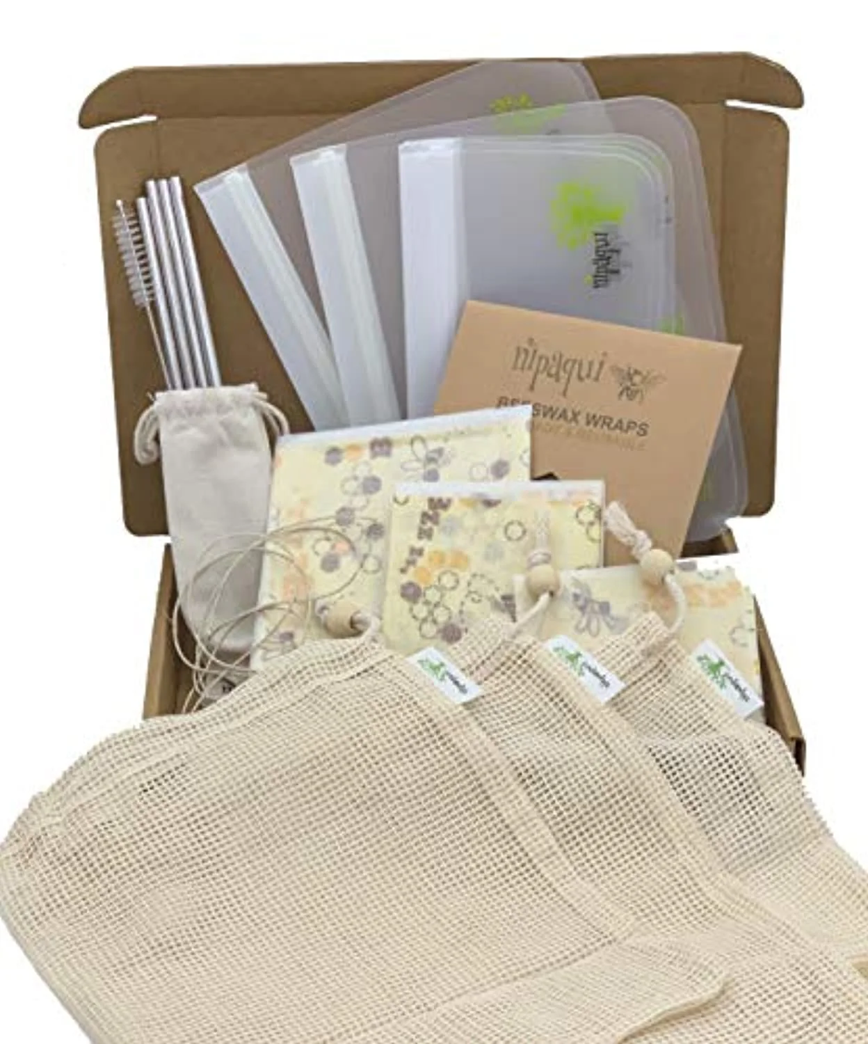 17 PCS Zero Waste ECO Friendly Gift: Reusable Food Storage Bags. Reusable Beeswax Wrap. Mesh Bags. Reusable Straws