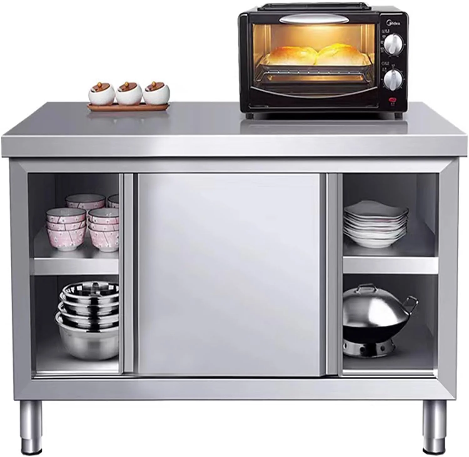 Stainless Steel Commercial Worktable w/Sliding Doors for Prep & Work. 39.3 x 19.6