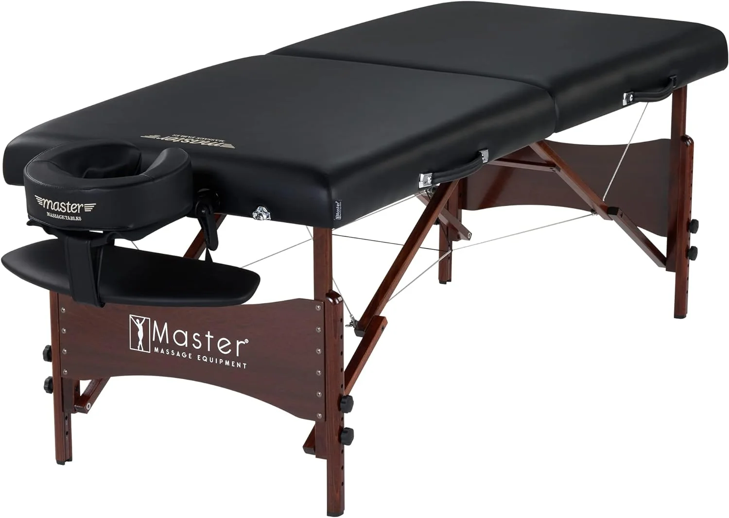 Portable Massage Table with Denser 2.5 Cushion - Walnut Stained Hardwood. Steel Support Cables. Pillows & Accessories. Black 30 Inches