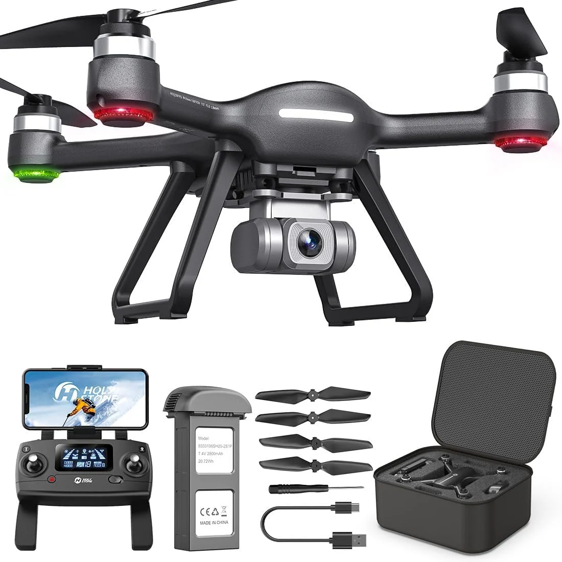 Drone with Camera for Adults 4K EIS. GPS RC Quadcopter FPV Drone with 5G WiFi Transmission. Brushless Motors. Auto Return. Follow Me. Carrying Case