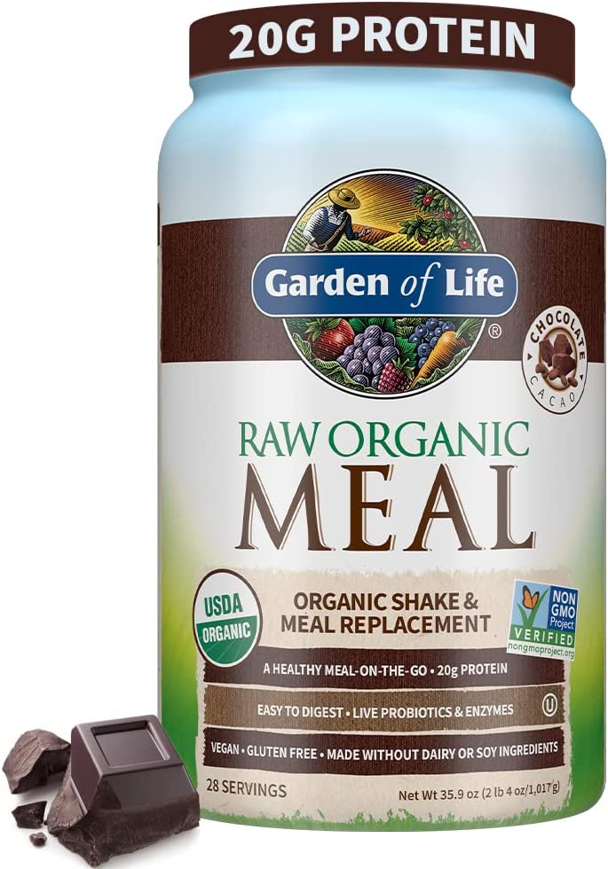 Raw Organic Meal Replacement Shakes. Chocolate Plant Based Vegan Protein Powder. Pea Protein. Sprouts. Greens. Probiotics. Dairy Free
