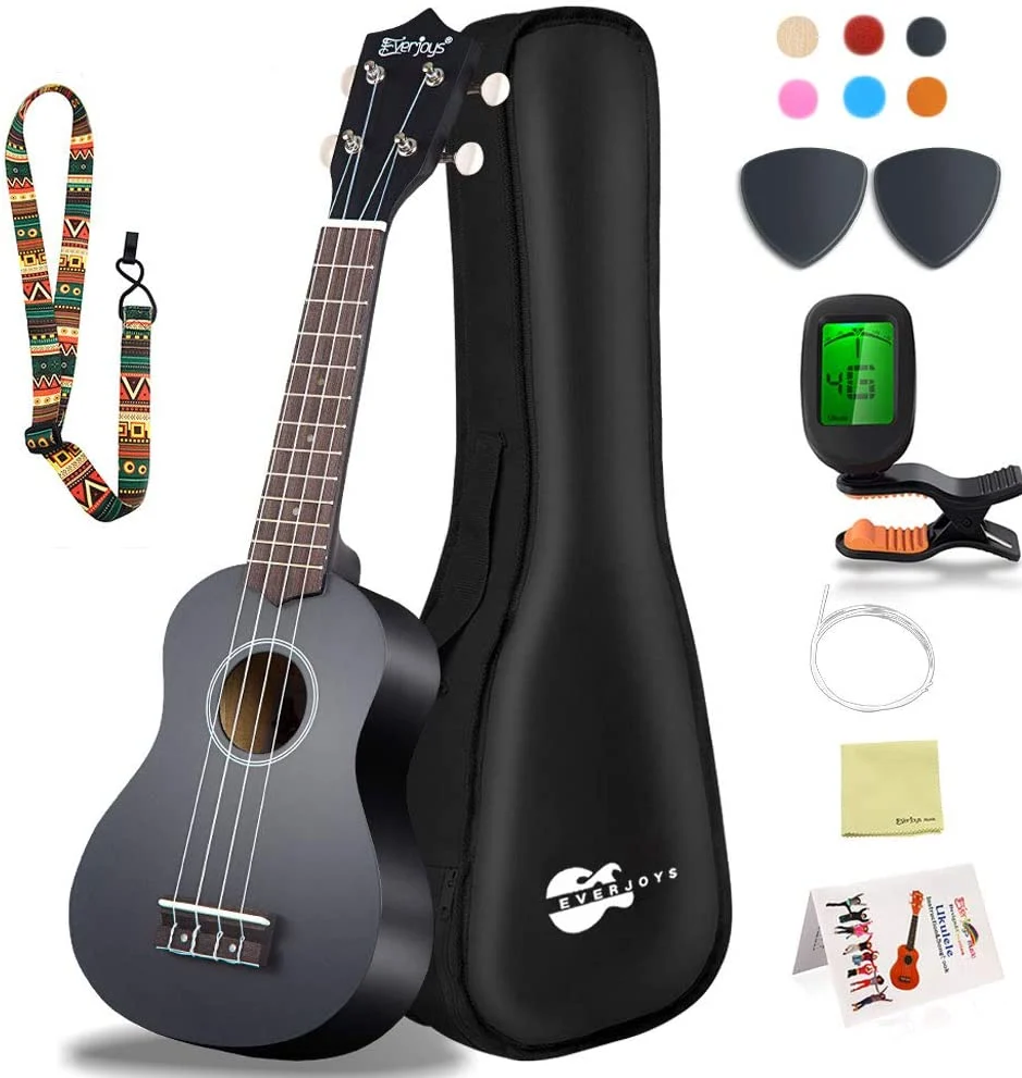 Soprano Ukulele Beginner Pack-21 Inch w/Rainbow String Gig Bag Fast Learn Songbook Digital Tuner All in One Kit