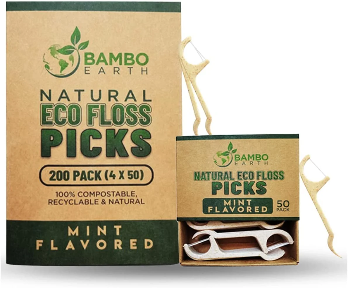 Natural Dental Floss Picks - Eco Friendly Cruelty Free Vegan Biodegradable Compostable BPA Free Zero Waste Packaging