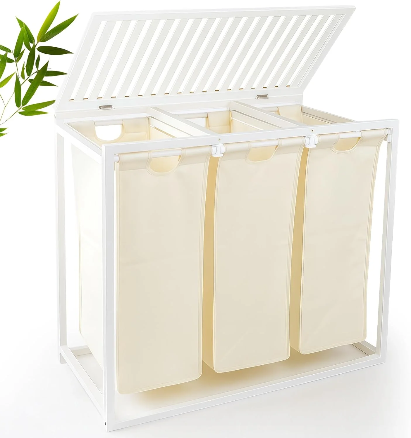 Bamboo Laundry Hamper 3-Section – Modern Sorting Station with Folding Lid