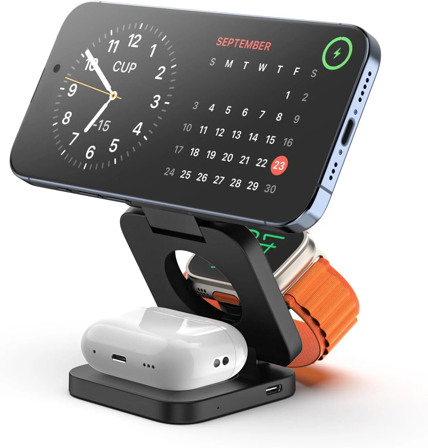Fast Wireless Charger. Magnetic Foldable 3 in 1 Charging Station for iPhone. Apple Watch and Airpods3/2/Pro-Black