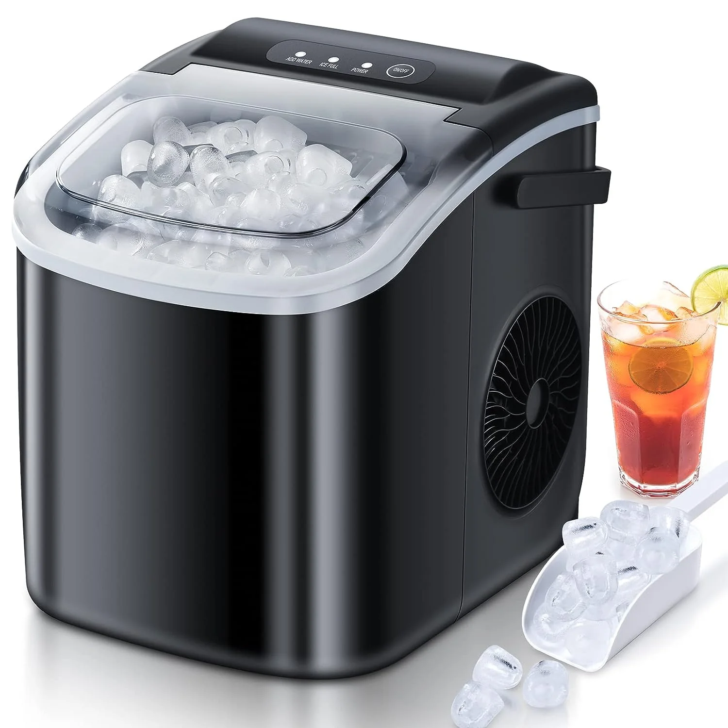 Portable Ice Maker Machine Self-Cleaning 6 Mins 9 Bullet Ice. 26.5lbs