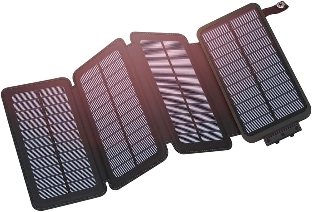 Solar Charger 25000mAh. Power Bank with 4 Solar Panels. Fast Charge External Battery Pack with Dual 2.1A Output USB Compatible with Smartphones