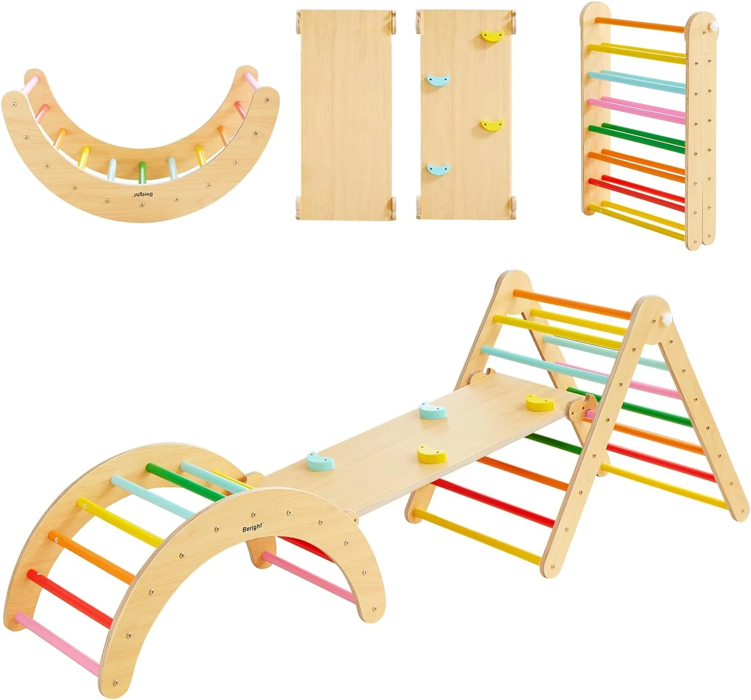 5-in-1 Pikler Triangle Gym - Foldable Climbing. Ramp. Rocker. and Play Structure for Kids