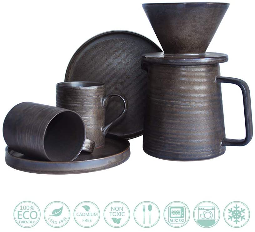 Eco-friendly Pour Over Coffee Maker Cup Set. Ceramic Coffee Brewer Drip. Coffee Percolator