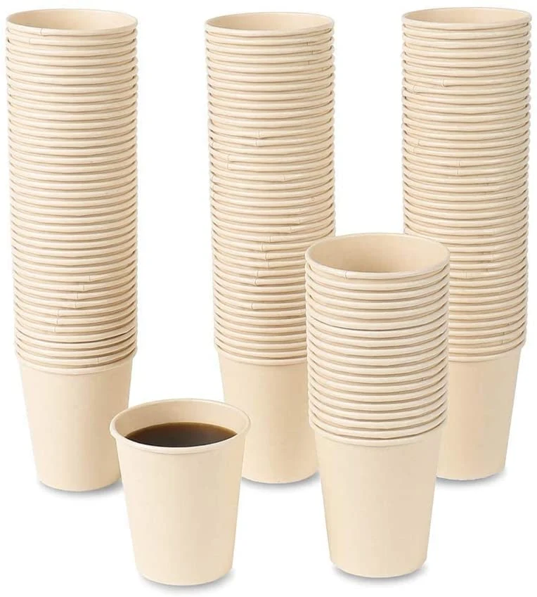 Disposable Coffee Cups. Bamboo Paper Cups. Natural Eco-Friendly Brown Fiber Hot Cups