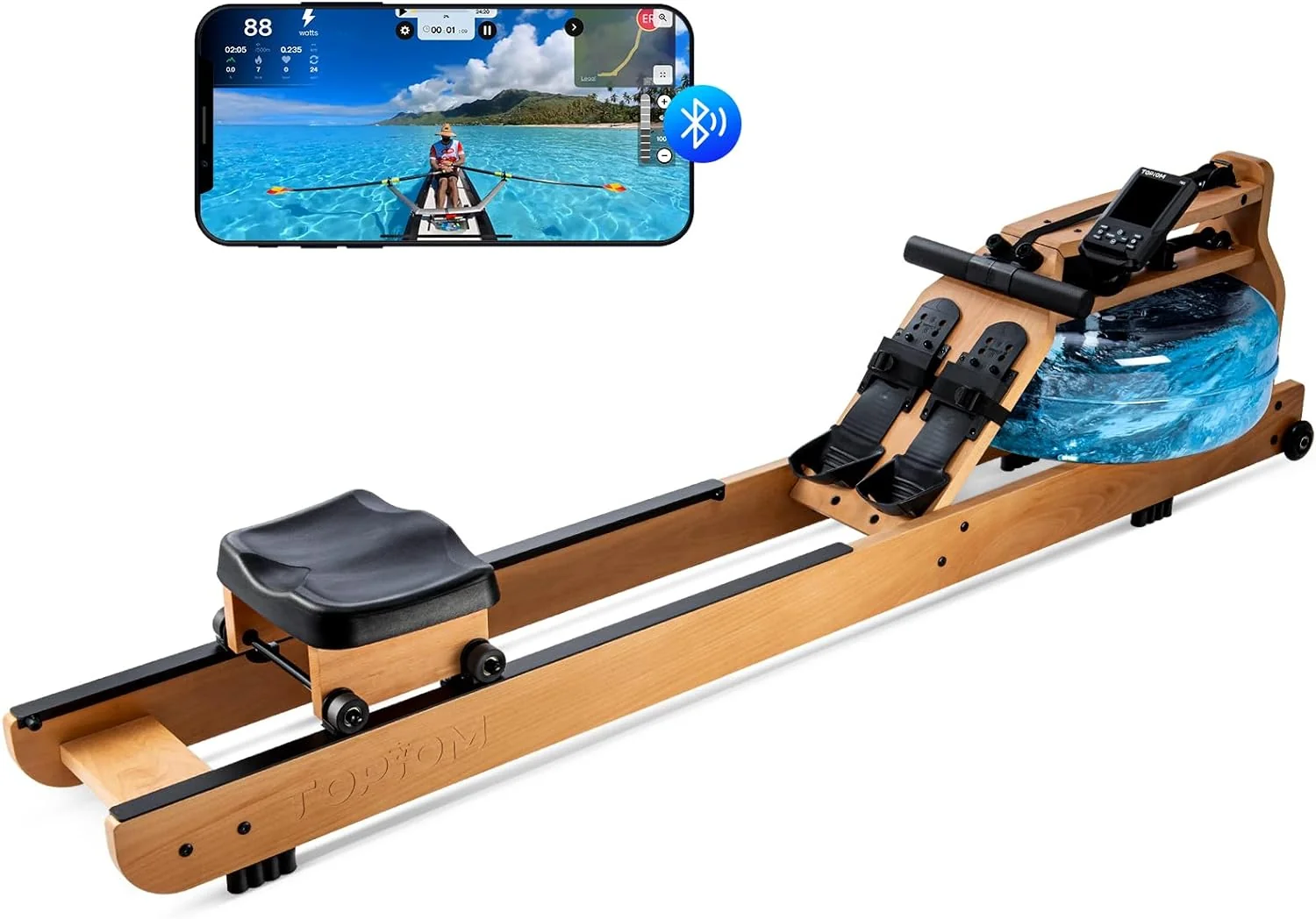 Water Rowing Machine with TM-3 Performance Monitor. 400 lbs Max Load
