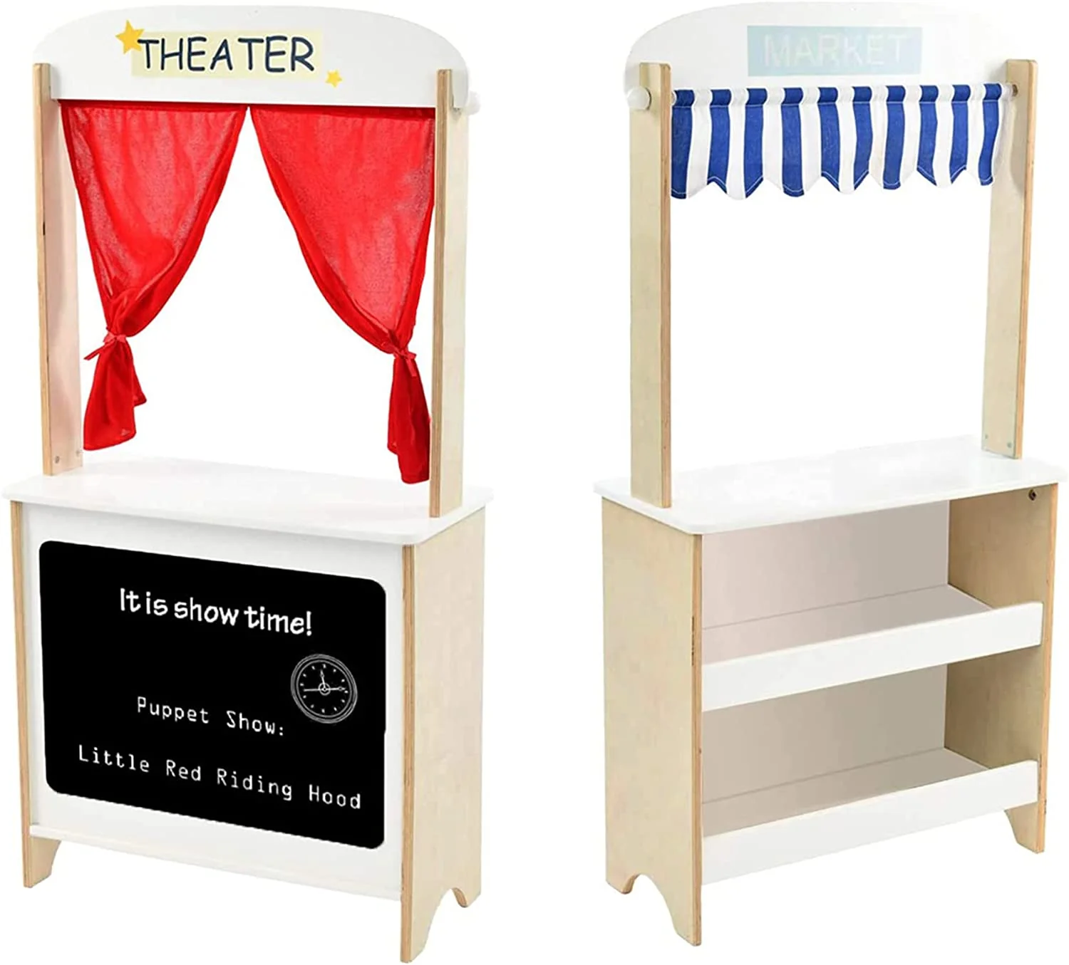 Wood Puppet Theater. Flannel Curtain Puppet Stage