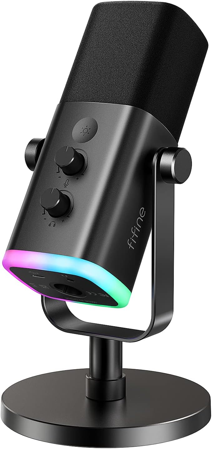 Dynamic Microphone for Podcast Recording. PC Computer Gaming Streaming Mic with RGB Light. Mute Button. Headphones Jack. Desktop Stand