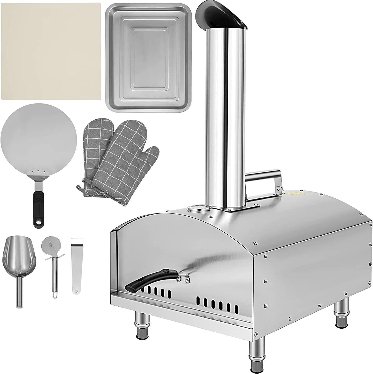 12 Portable Outdoor Pizza Oven. Stainless Steel Wood Fired Oven. Wood Burning Outdoor Pizza Oven with Accessories