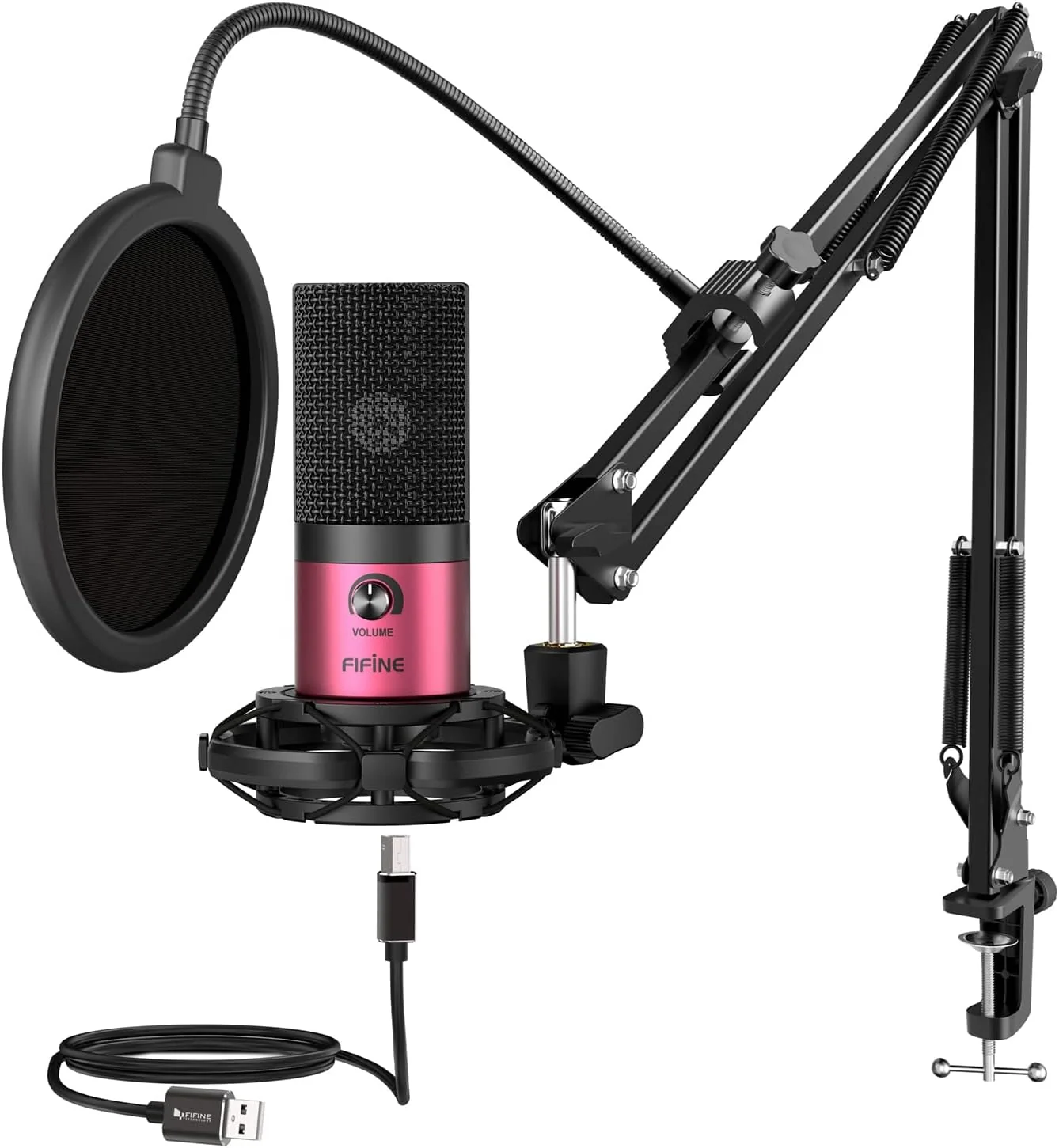 Studio Condenser USB Microphone. Computer PC Microphone Kit with Adjustable Boom Arm Stand Shock Mount for Instruments