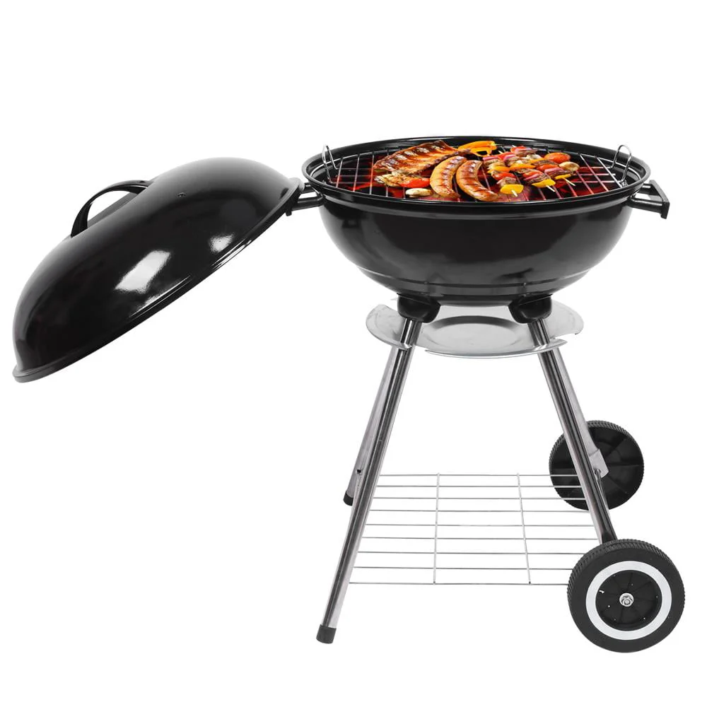 18 Portable Charcoal BBQ Grill Outdoor Camping Backyard with Side Wheels Black