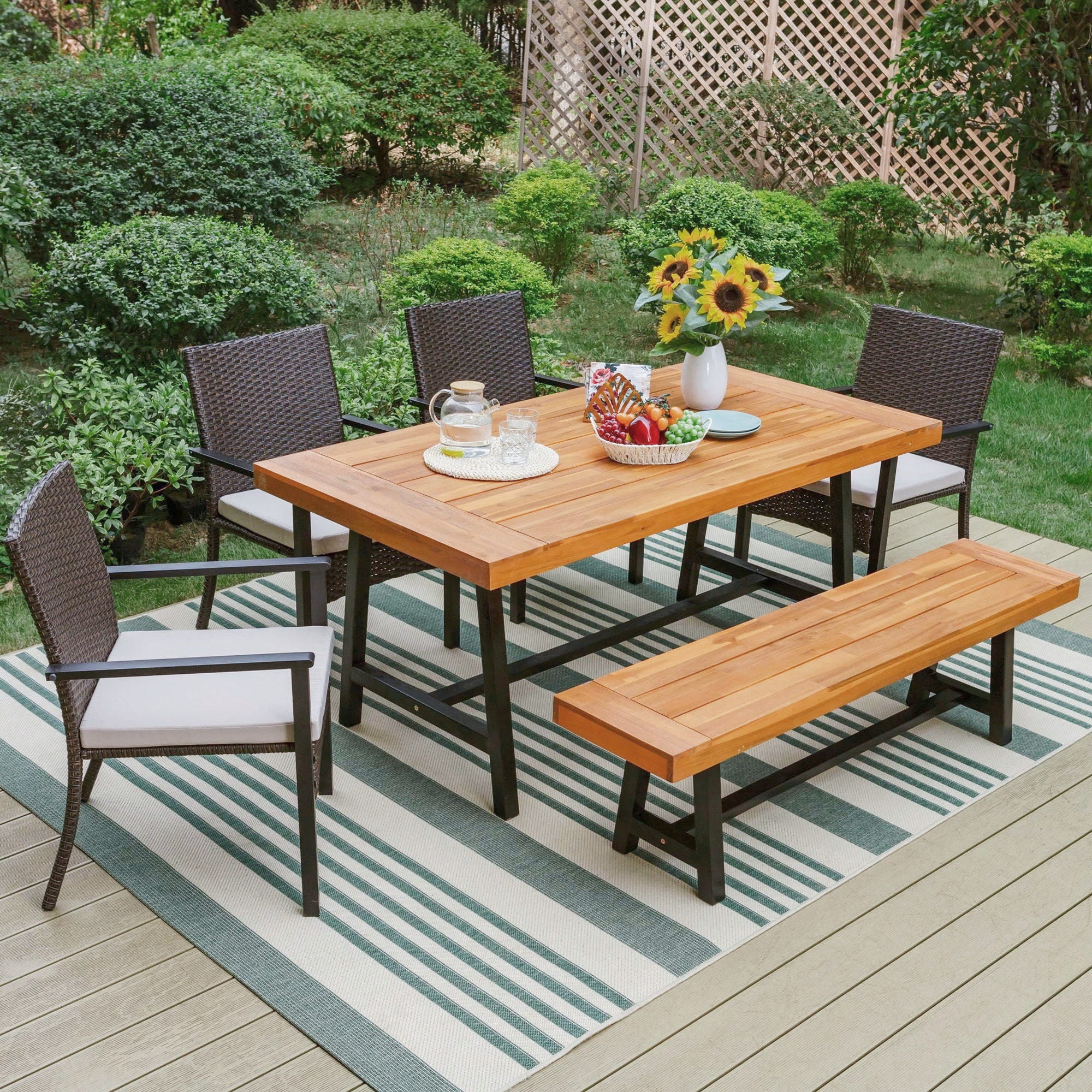 6-Person Patio Seating Group with Cushions. Black & Brown