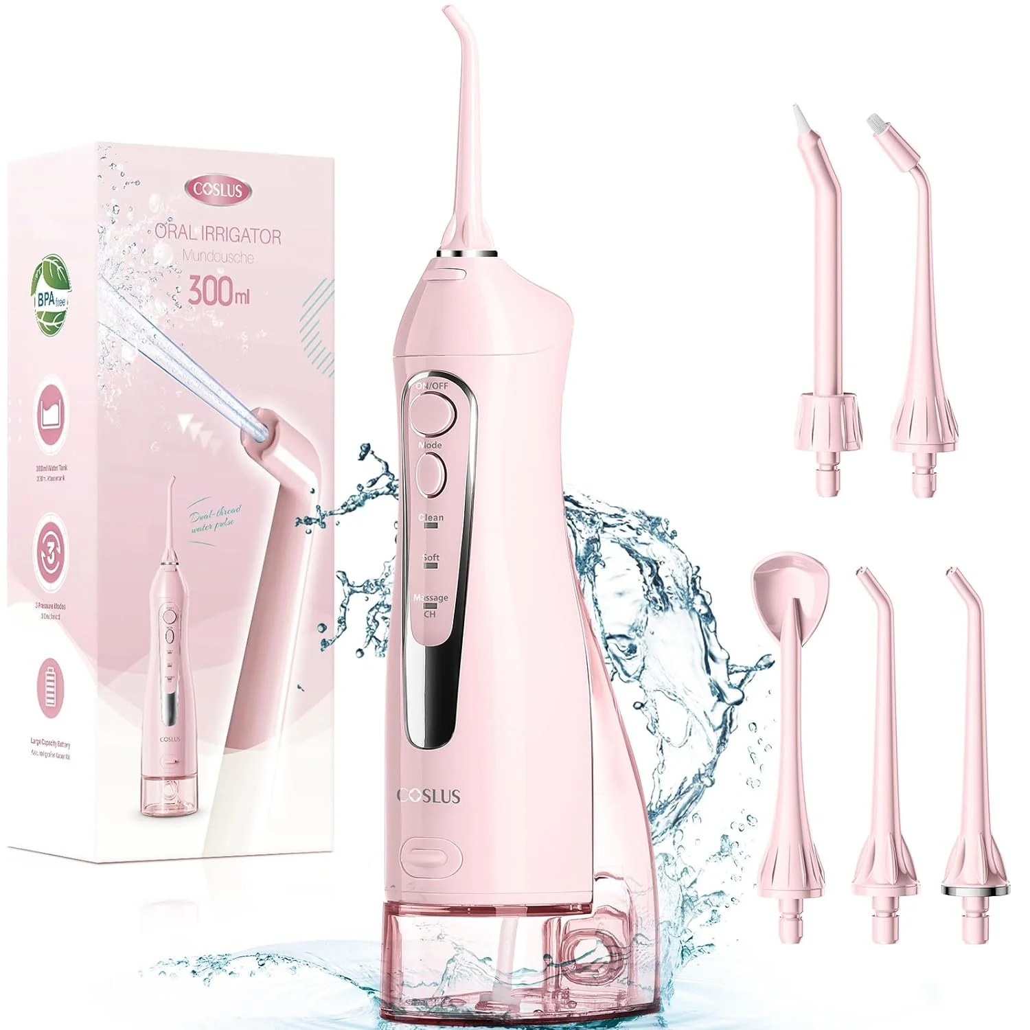 Portable Cordless Water Flosser – 300ML Rechargeable. IPX7 Waterproof