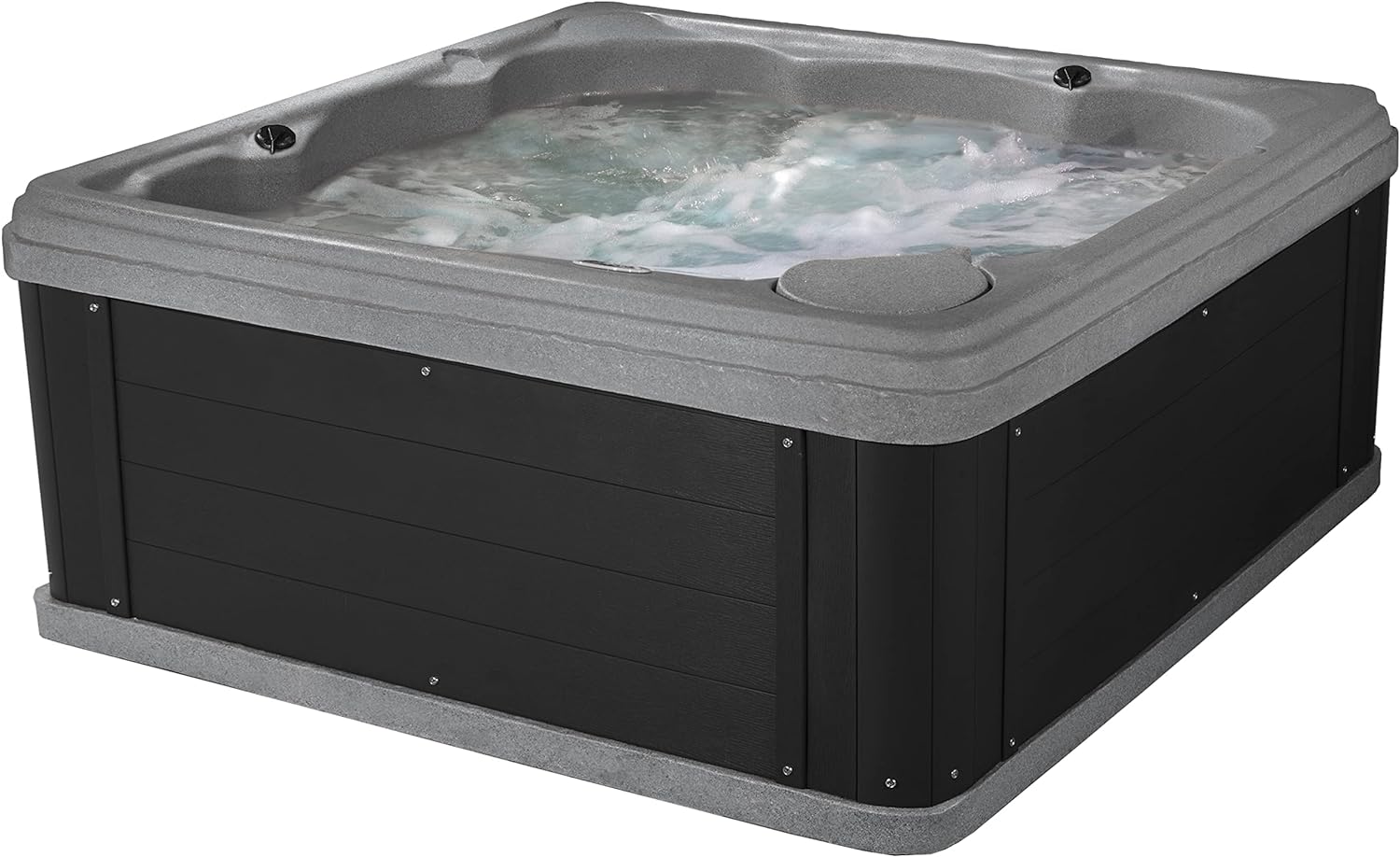Essential Hot Tubs. Shoreline Lounger 24 Jet 6-Person Lounge Seating with Massage Features. 74.5 x 74.5 x 32-Inches. 120V