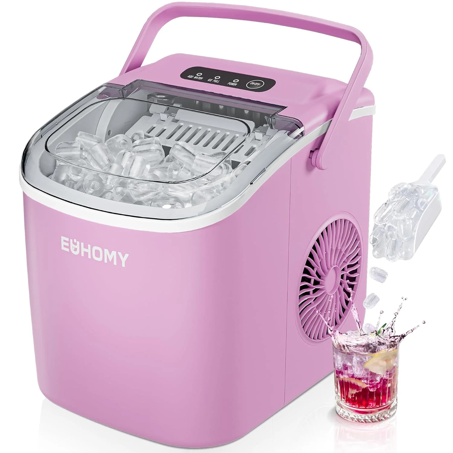 Countertop Ice Maker – 26 lbs/24hrs. 9 Cubes in 6 Mins. Auto-Cleaning. Portable with Basket & Scoop