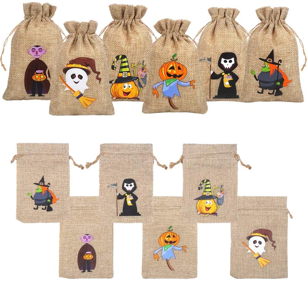 36 Pieces Halloween Burlap Gift Bags for Kids Party Supply