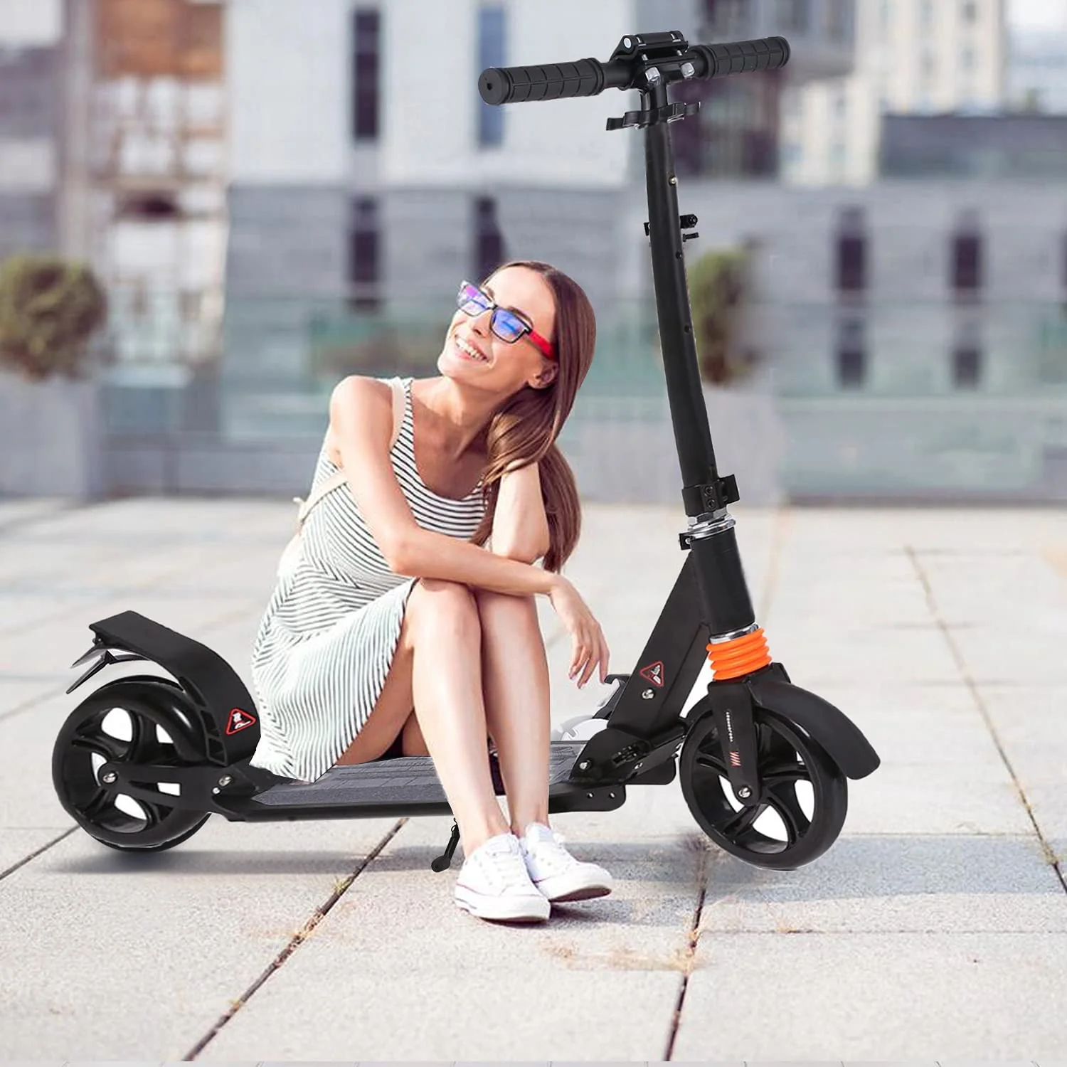 Kids Adult Scooter with 3 Seconds Easy Folding System 220lb Adjustable with Rear Brake and 200mm Large Wheels