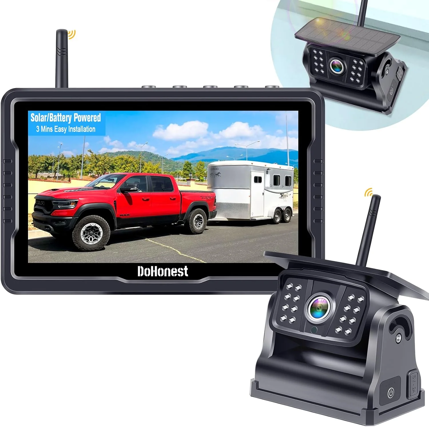 HD 1080P Wireless Solar Backup Camera Kit: Portable Magnetic Rear View for Trucks. RVs. and Campers