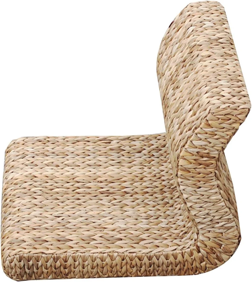Japanese-Style Floor Chair – Handcrafted Eco-Friendly Padded Straw with Backrest. Tatami Cushion. 17.7x14.1x14.5 inches